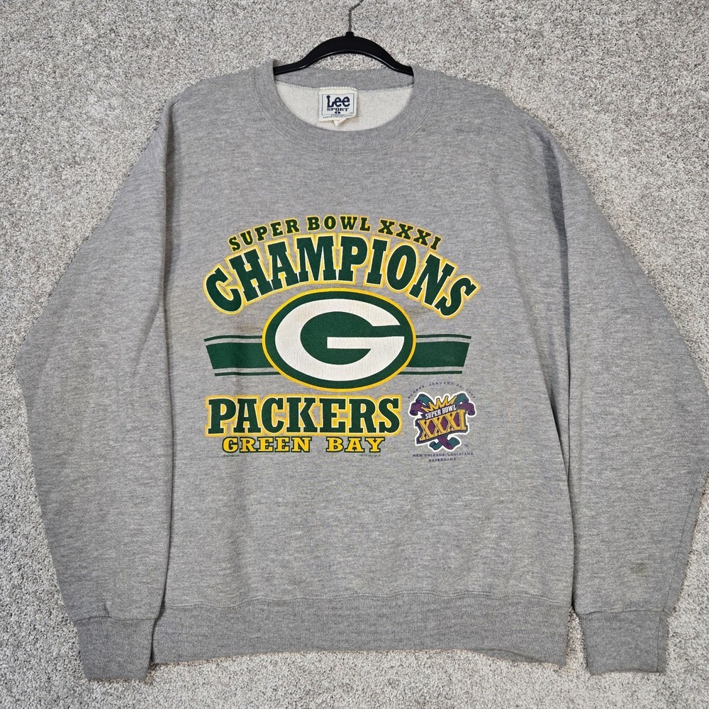 Green Bay Packers Super Bowl Sweatshirt Nutmeg Mills Lee Sport USA Made Large